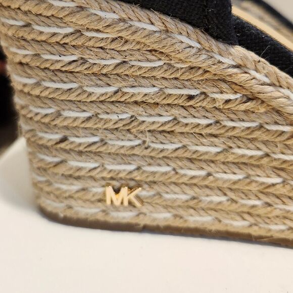 Michael Kors Black Canvas Wedge Heel Tie-up Mk Logo Espadrilles Sz.6 Ret.$184 - Picture 7 of 11